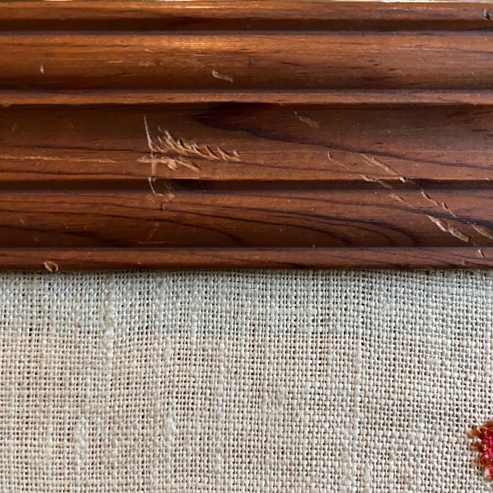 VTG Rooster Liquid Embroidery Woven Linen Pen Art w/Beaded Embellishment - Picture 10 of 12